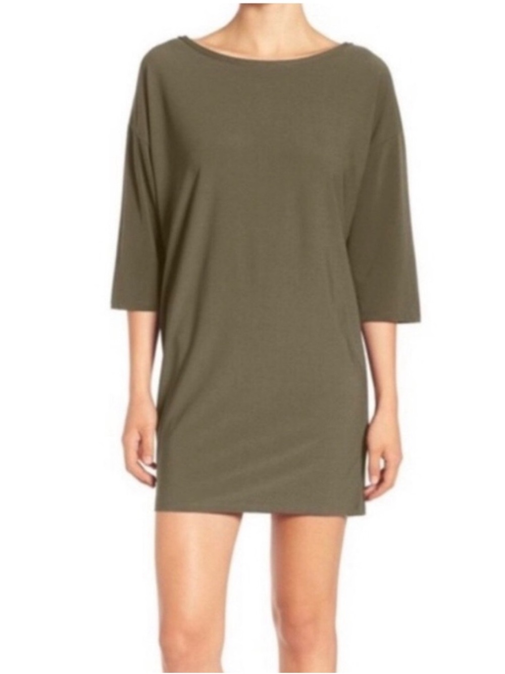 Leith Olive Green Mini Tunic Dress Sz S Chic Minimalist